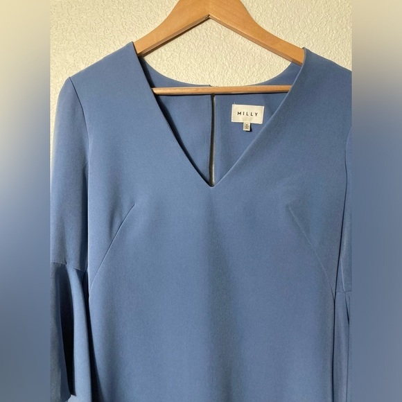 MILLY Nicole shift flared sleeves V neck size 4 dusty blue - Picture 5 of 13